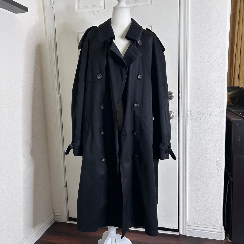 Lauren Ralph Lauren Trench Coat Mens 44R Black Belted Double Breasted Liner Long